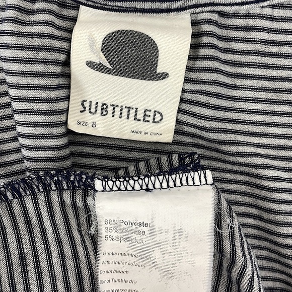 Subtitled Dress Blue Gray Stripes T-Shirt Tie Back Size 8 - Picture 9 of 12